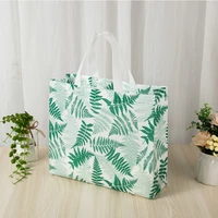 ladies shopping bag leaves printing handbag foldable reusable non woven fabric grocery bag film coated waterproof takeaway bag