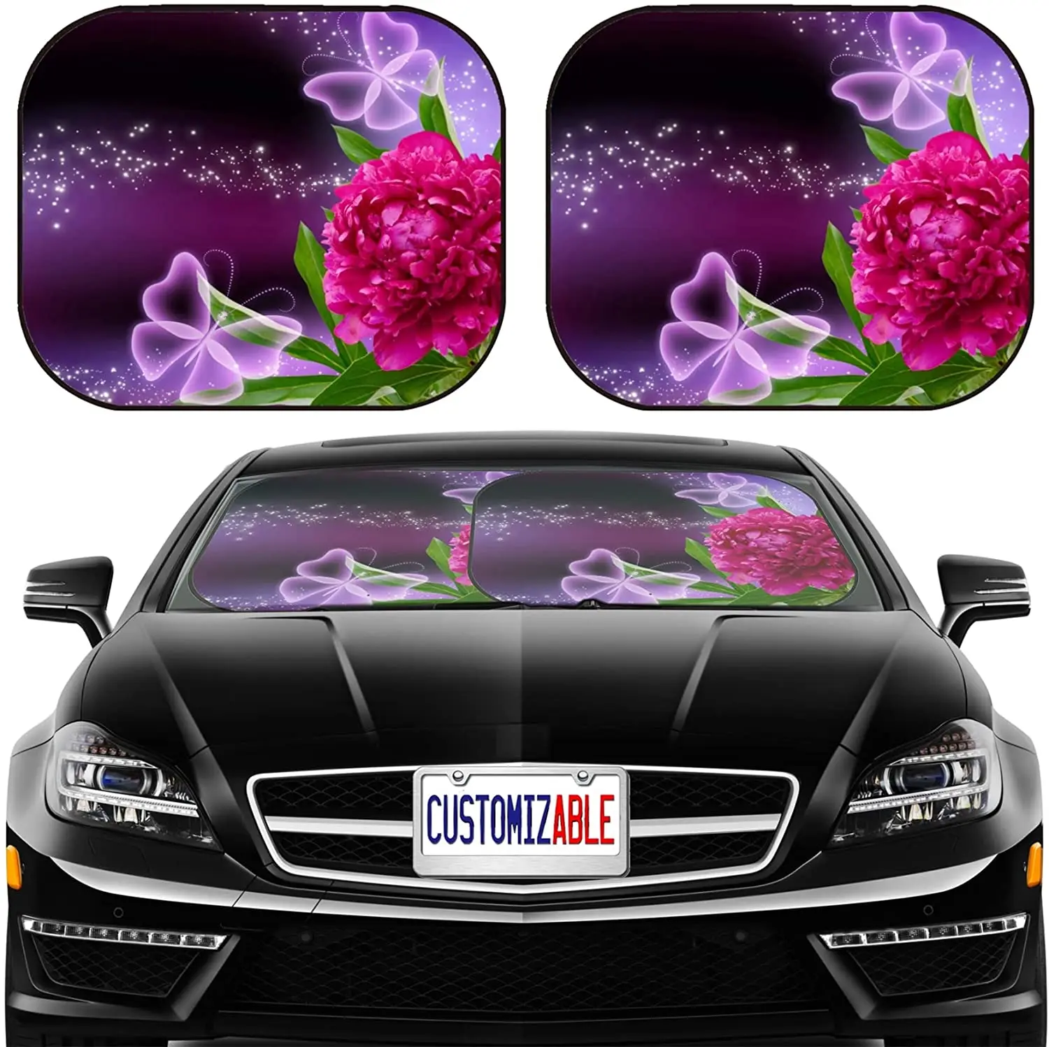 

Car Sun Shade Windshield Sunshade Universal Fit 2 Pack, Block Sun Glare, UV and Heat, Protect Car Interior,