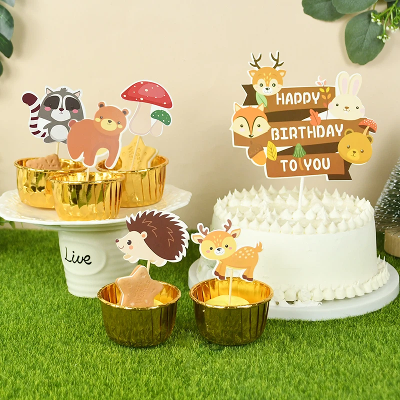 

Forest Animals Theme Cupcake Toppers Kids 1st Birthday Party Baby Shower Cake Decoration Jungle Fox Hedgehog Deer Cupcake Insert