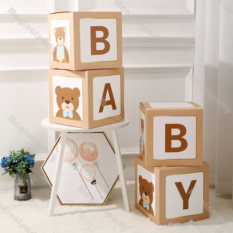 

4pcs Baby Shower Blocks Wild One Custom Balloon Cube Boxes Birthday Balloon Blocks Personalised Boxes Gender Reveal Backdrop