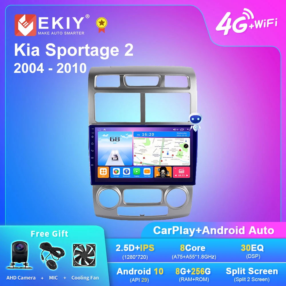 Автомагнитола EKIY T7 Android 10 для Kia Sportage 2 2004 2005 2006 2007-2010, автомобильный мультимедийный плеер Android, стерео BT 2din DVD HU
