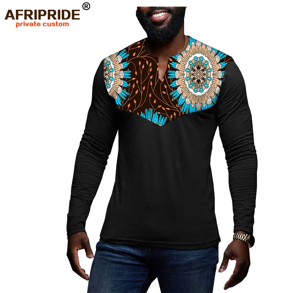 

2022 African men clothing dashiki tops shirts print wax outfit traditional blouse bazin riche plus size wear AFRIPRIDE A1912004