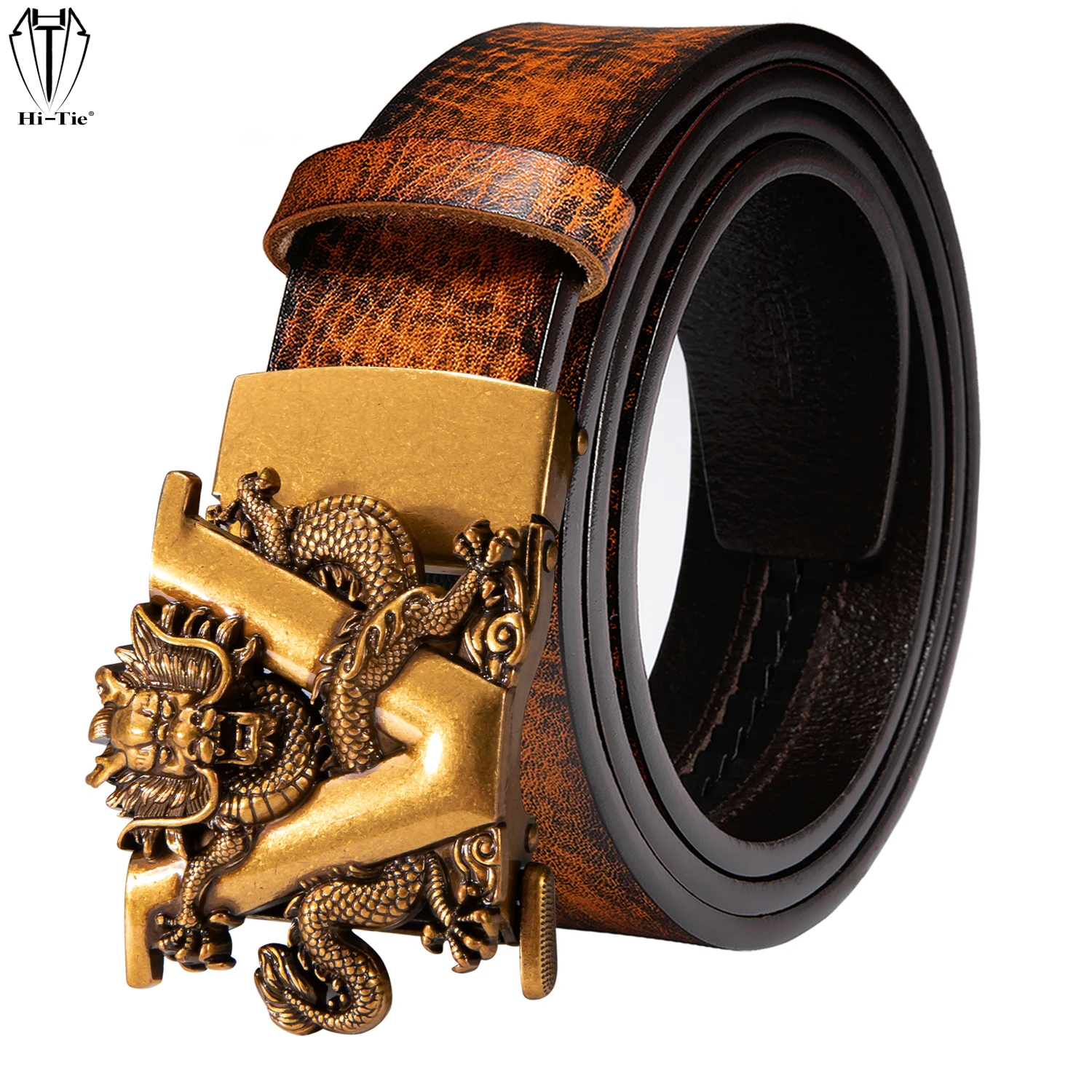 

Casual Tan Leather Mens Belts Dress Jeans Waist Strap Slide Ratchet Automatic Buckle Waistband for Men Wedding Business Luxury
