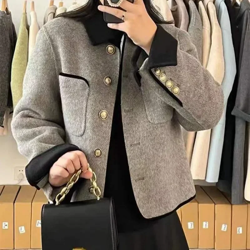 Светское стильное двустороннее шерстяное пальто в европейском стиле