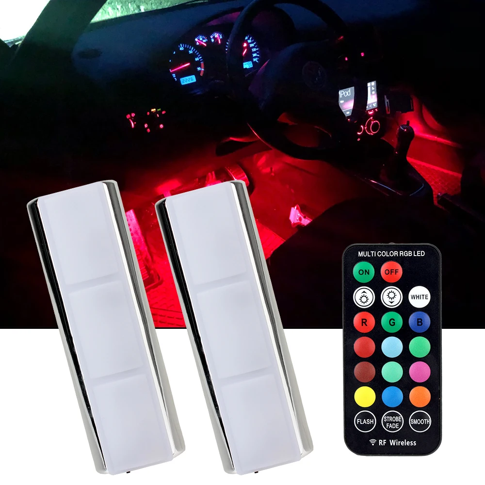 

LED Wireless Remote LED Car Decorative Lamp RGB Charging Foot Light Auto Ambient Light Lamp Car Interior Atmosphere Light 2 PCS