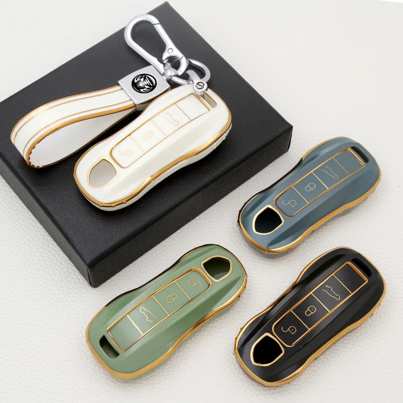 

Soft TPU Car Remote Key Case Cover Protect Bag With Keychain For Porsche Cayenne Macan Panamera 718 911 Taycan Holder