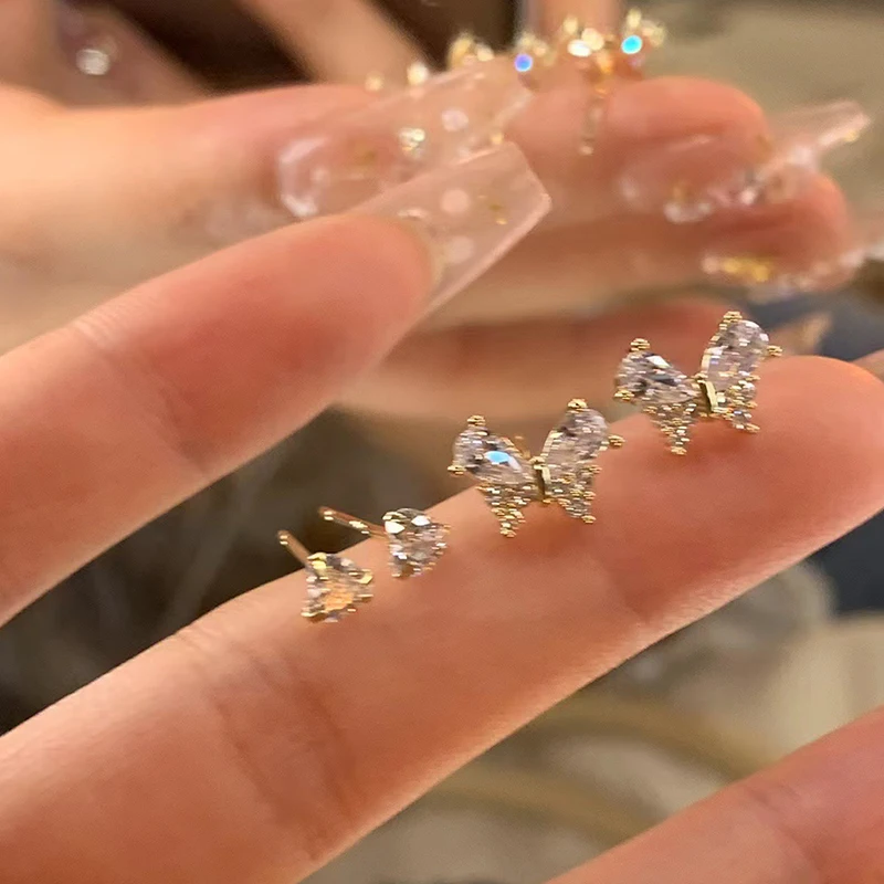 4 шт./комплект женские серьги-гвоздики в виде сердца