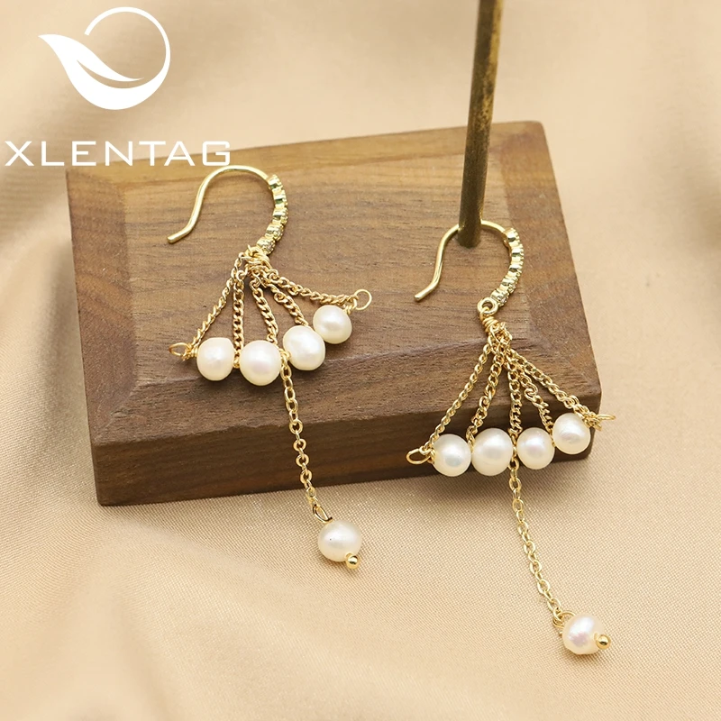 

Xlentag Umbellate Natural Freshwater Pearls Woman Chain Drop Earrings Korea New Design Luxury Retro Wedding Accessories Gift