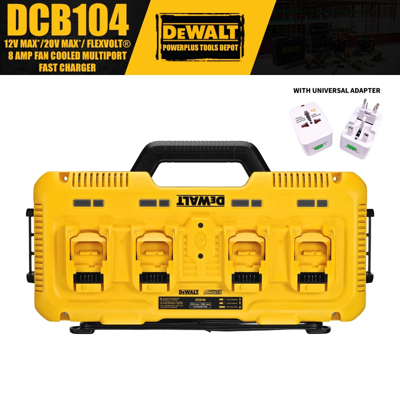 

DEWALT DCB104 12 В МАКС*/20 В МАКС*/ FLEXVOLT ® 8-амперный вентилятор с охлаждением, многопортовое быстрое зарядное устройство, аксессуары для инструментов, 220 В, вилка CN