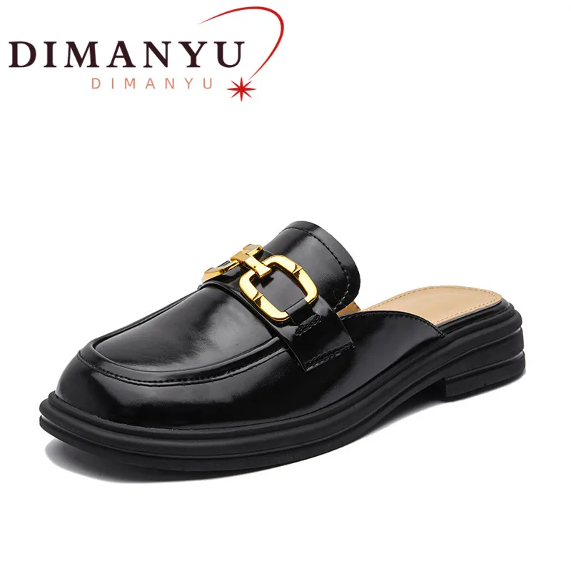 

DIMANYU Mules Loafers Women Summer 2022 New Genuine Leather Women Shoes British Style Horsebit closed Toes Half Slippers Girls