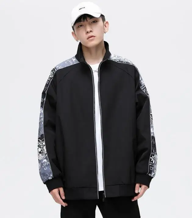 

autumn jackets for mens jacket zipper oversize patchwork sleeve baseball jacket coats men's clothing