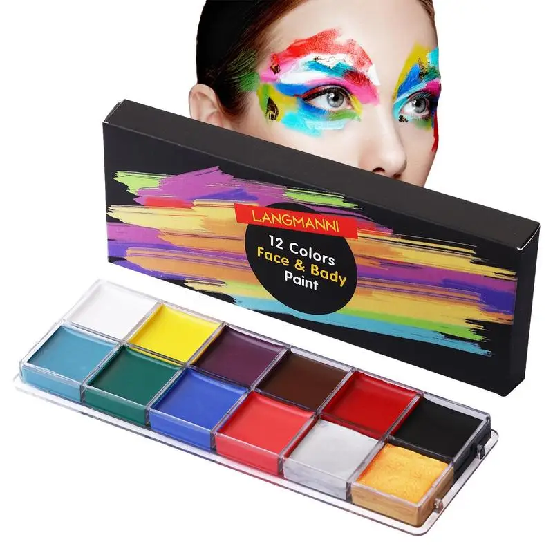 Kit de peinture faciale pour fête d'halloween  12 couleurs  maquillage pour le corps  Palette de
