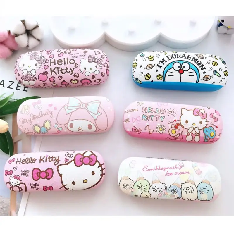 

Милый Чехол для очков Sanriod с аниме Kitty My Melody Cinnamoroll Kuromi чехол из искусственной кожи с защитой от давления и царапин студенческий Чехол для очк...