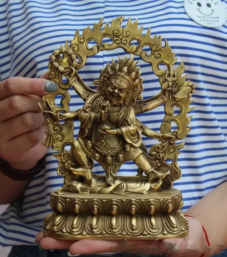9-дюймовый тибетский буддийский храм из латуни 6 подлокотников статуя Будды