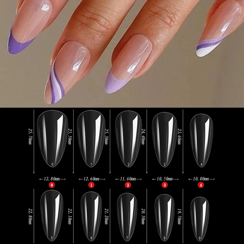 

500 искусственные Длинные накладные ногти, французские накладные ногти с полным покрытием, натуральные прозрачные ногти в гробе, искусствен...