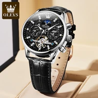 olevs original watches for men automatic mechanical moon phase waterproof luxury brand sport casual leather wristwatch watch