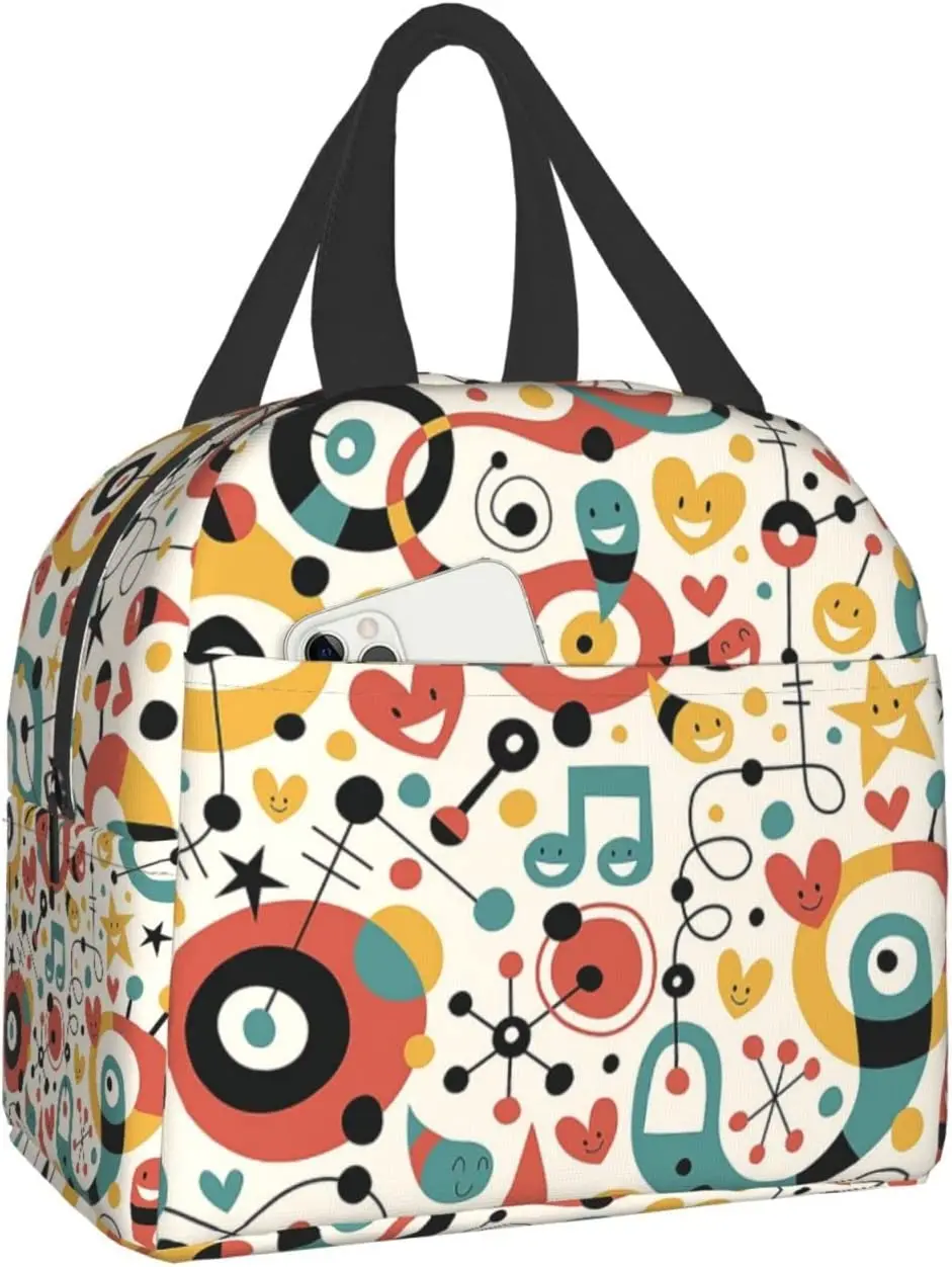 

Сумка для ланча с абстрактным музыкальным миром для женщин, портативная охлаждающая тоут, Большой Многоразовый изолированный Ланч-бокс для...
