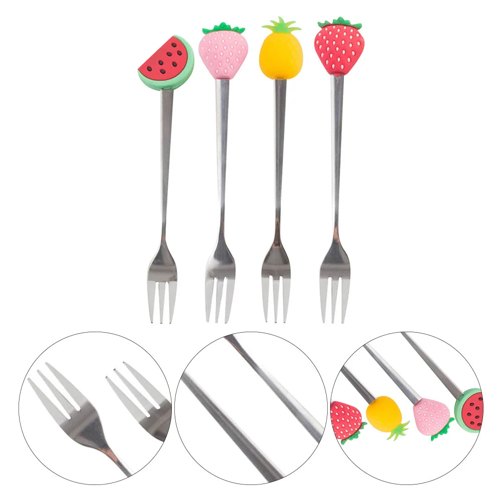 

4pcs Fruit Forks Strawberry Shape Handle Design Forks Western Salad Forks