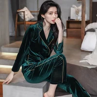 2022 spring new fashion goldenvelvet pajamas for womens long sleeve with pants comfortable casual luxurious pocket sleepwear
