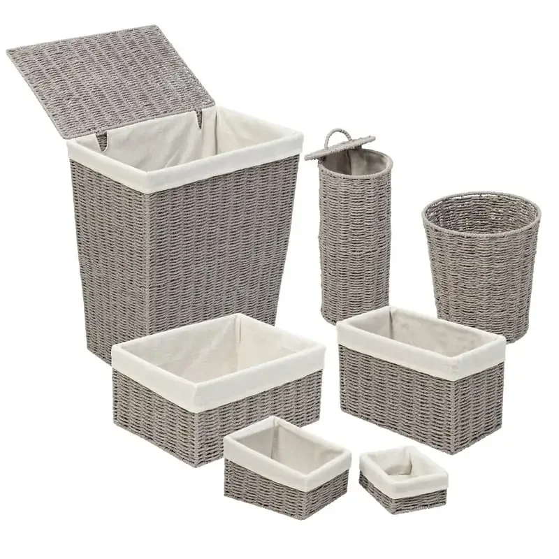 

Honey Can Do 7-Piece Twisted Paper Rope Woven Bathroom Storage Basket Set, Gray