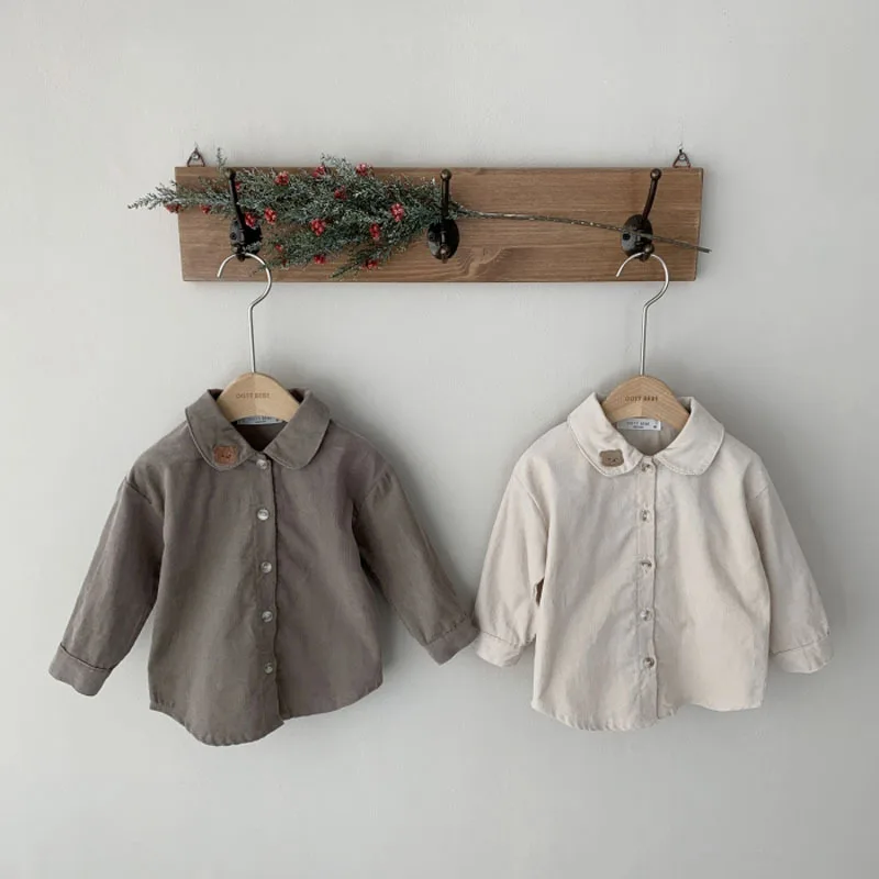 Новинка 2022 Детские рубашки с вышивкой медведя хлопковые отворотами для