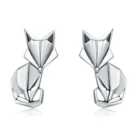 100 s925 real silver fashion animal ladies earrings jewelry origami fox pure 925 silver girls earrings accessories female