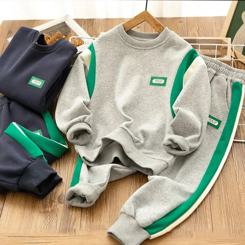 

Children's Clothing Spring and Autumn New Letter Labeling Contrast Color Sweatshirt Suit Boys Casual Crew Neck Top