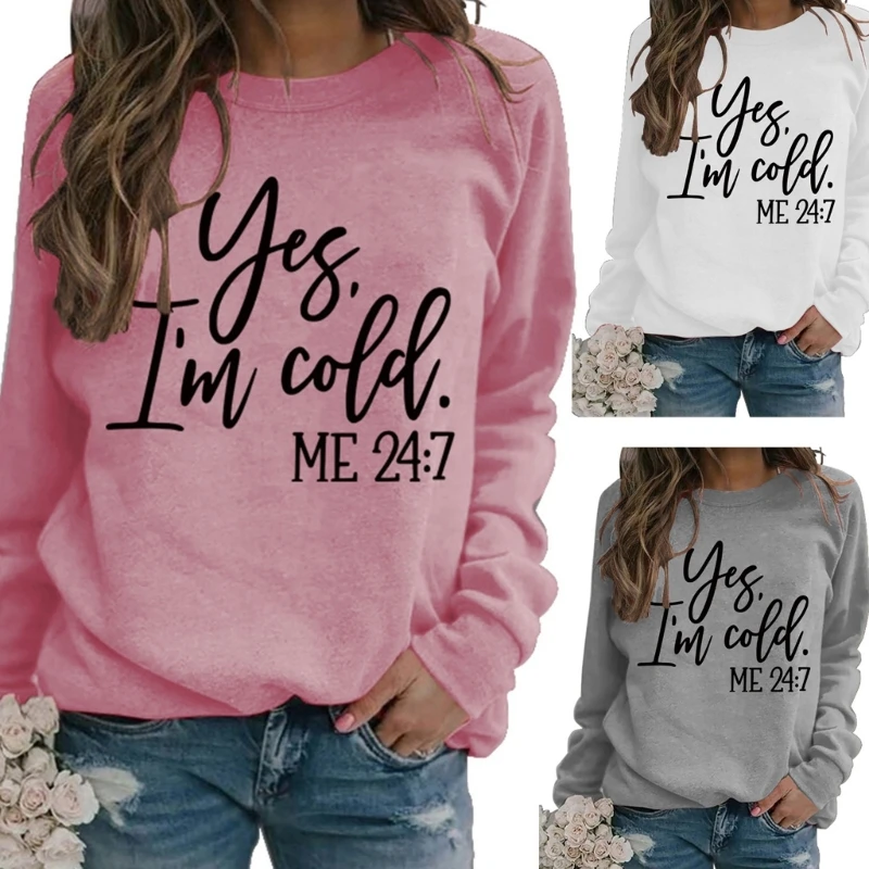

H9ED Women Long Sleeve Pullover Top Letters Graphic Solid Color Crewneck Sweatshirts