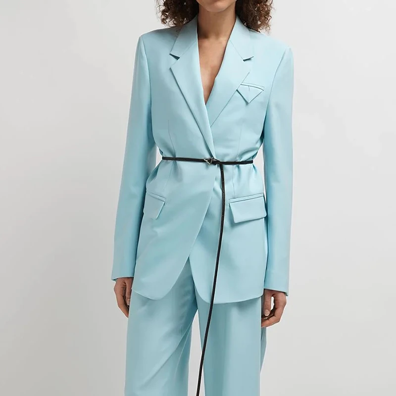 

22 Autumn Runway Two Piece Pant Set Women Luxury Trendy Long Sleeve Single Breasted Triangle Label Casual Coat Elegant Long Pant