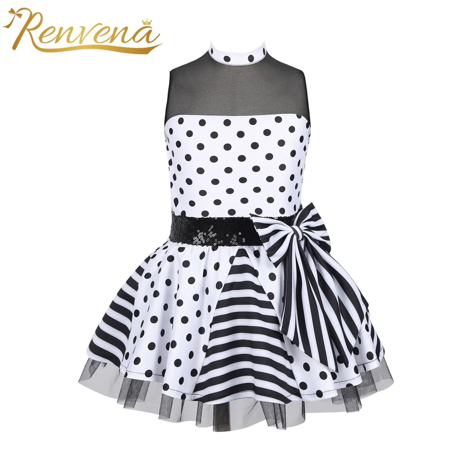 

Tutu Ballet Dress Kids Girls Shiny Sequins Bowknot Polka Dots Sleeveless Gymnastics Leotard Dress Jazz Latin Performance Costume