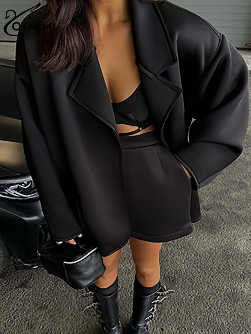 Oymimi Элегантный черный вязаный женский комплект из 2 предметов модные свободные