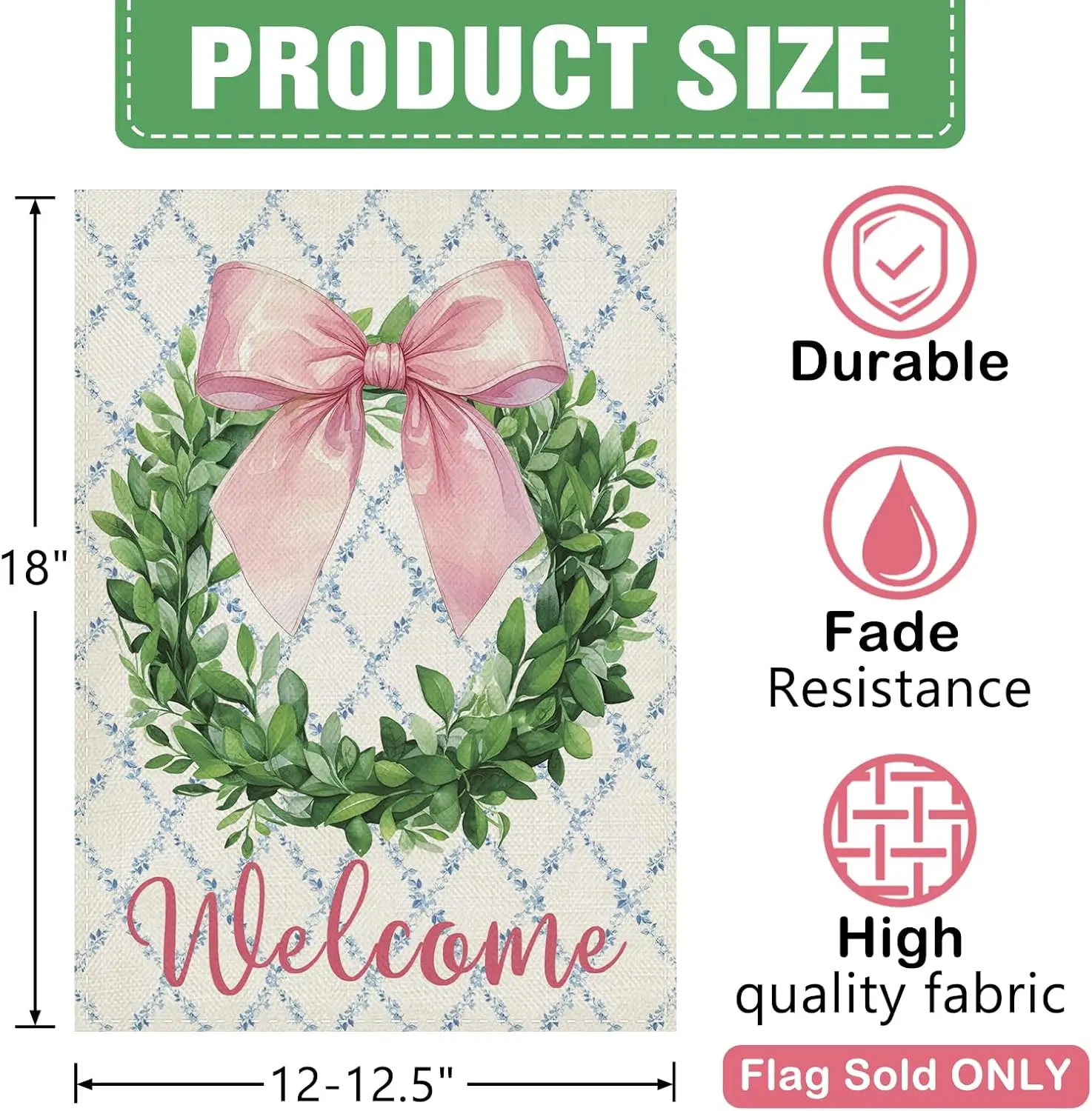 Фото Декоративный садовый флаг Dyrenson Welcome Pink Bow Wreath, с розовым бантом, листьями эвкалипта и лентой в стиле кокетель, для украшения двора и дома, Bot YYX №3