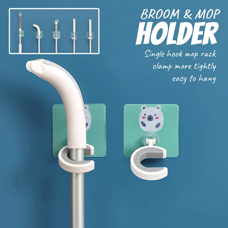 

Adhesive Mop Organizer Holder Suction Multi-purpose Hook Broom Mop Holder No Trace Broom Hanger Hook Wall Mount Hanging Racks