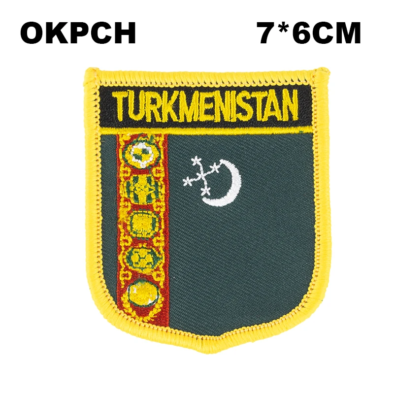 

Turkmenistan Flag Shield Shape Iron on Embroidery Patches Saw on Transfer Patches Sewing Applications for Clothes Back Pack Cap