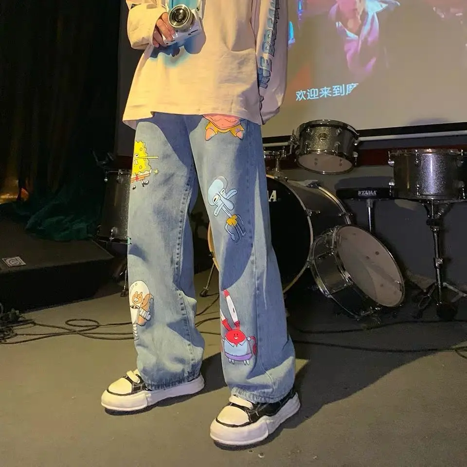 

Men Streetwear Cartoon Cute Hip Hop Cyber Y2k Loose Rock Low Rise Baggy Jeans High Street Funny Denim Pants Harajuku Clothes