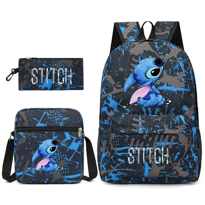 

3pcs/Set Disney Stitch Kids Backpack Cartoon Stitch Print Kindergarten Pencil Case Women Teenagers Schoolbags Travel Backpack