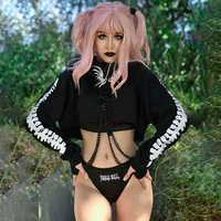 gothic hoodies tops for women black punk streetwear jacket with long sleeves crop top pullover sweatshirt female clothing