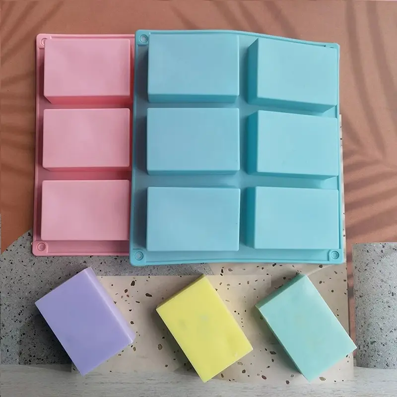 

6 Cavity Square Silicone Mold for Making Soaps 3D Plain Soap Mold Rectangle DIY Handmade Soap Form Tray Mould