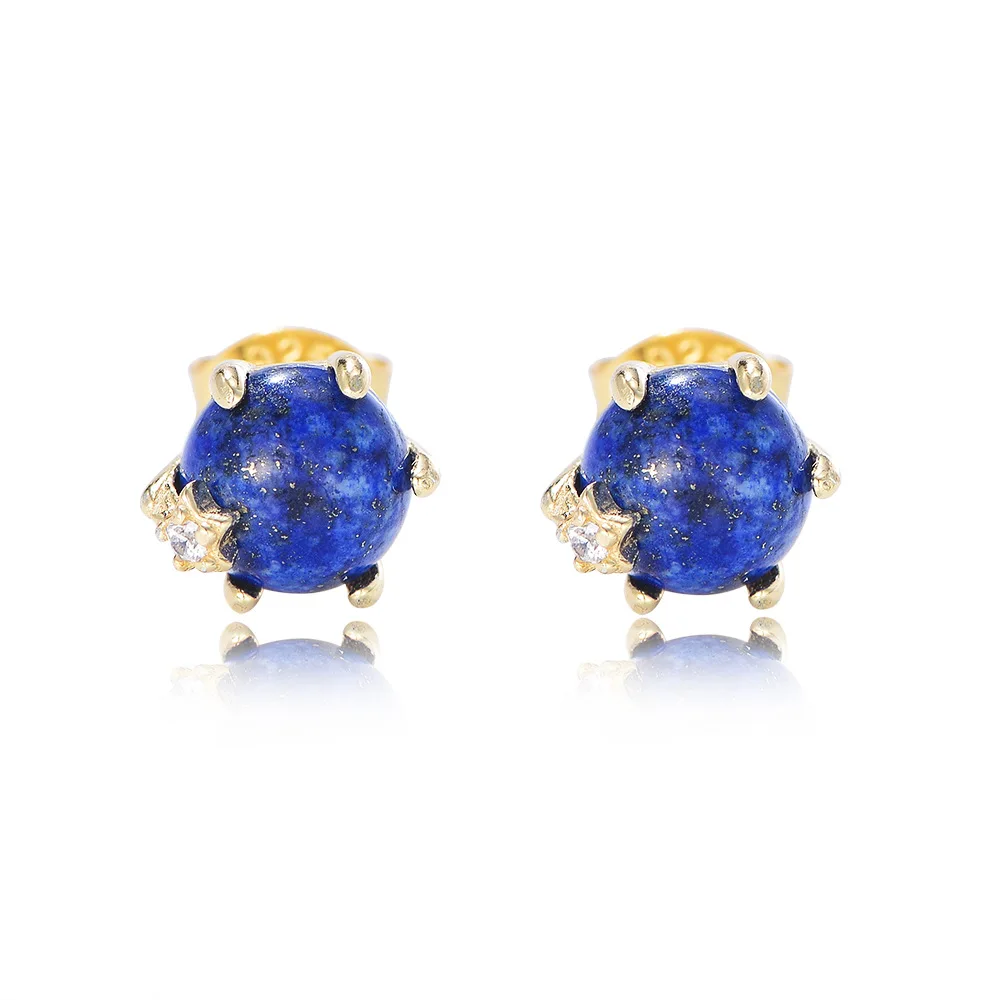 

925 Sterling Silver Luxury Natural Lapis Lazuli Stud Earrings For Women High Quality Jewelry Gifts For Girlfriend Not Allergic