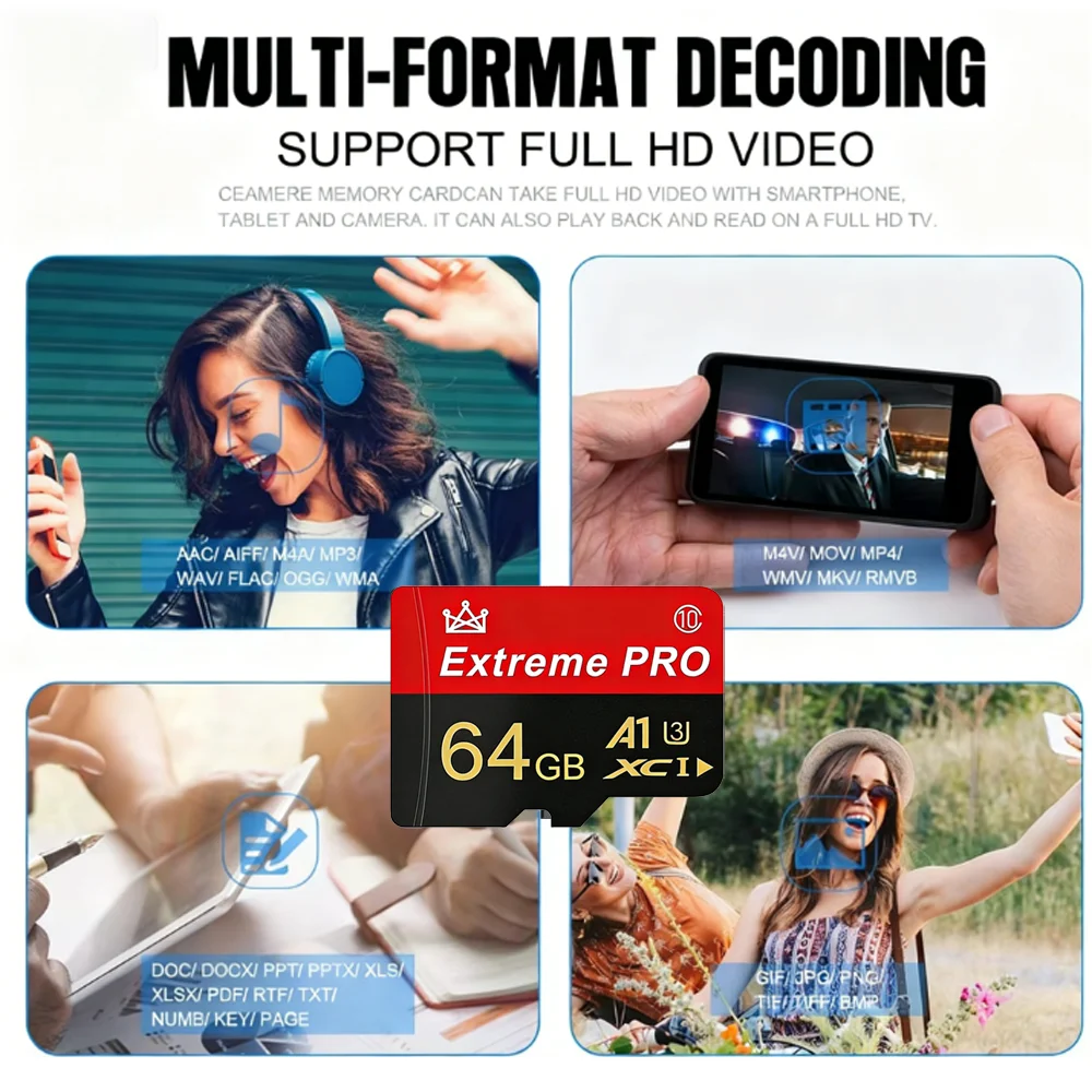 Фото Карта памяти Micro SD TF 512 ГБ 256 ГБ 128 ГБ 64 ГБ, ультрабыстрая U3 V30 A2 для дронов FPV, фристайла и записи видео 4K №5