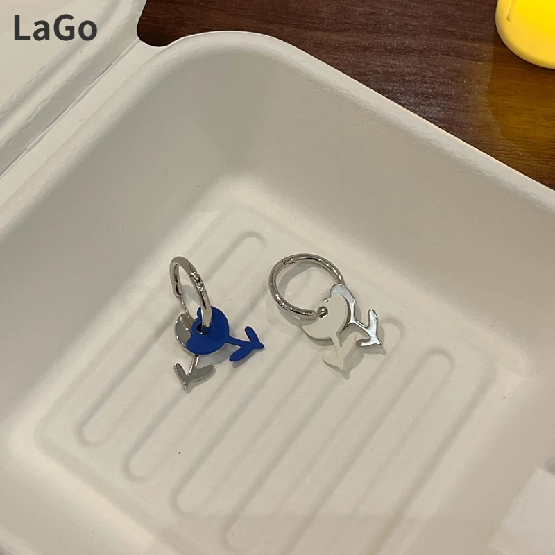 

Trendy Jewelry Asymmetrical Flower Earrings Popular Design Blue White Coating Drop Earrings For Celebration Gifts