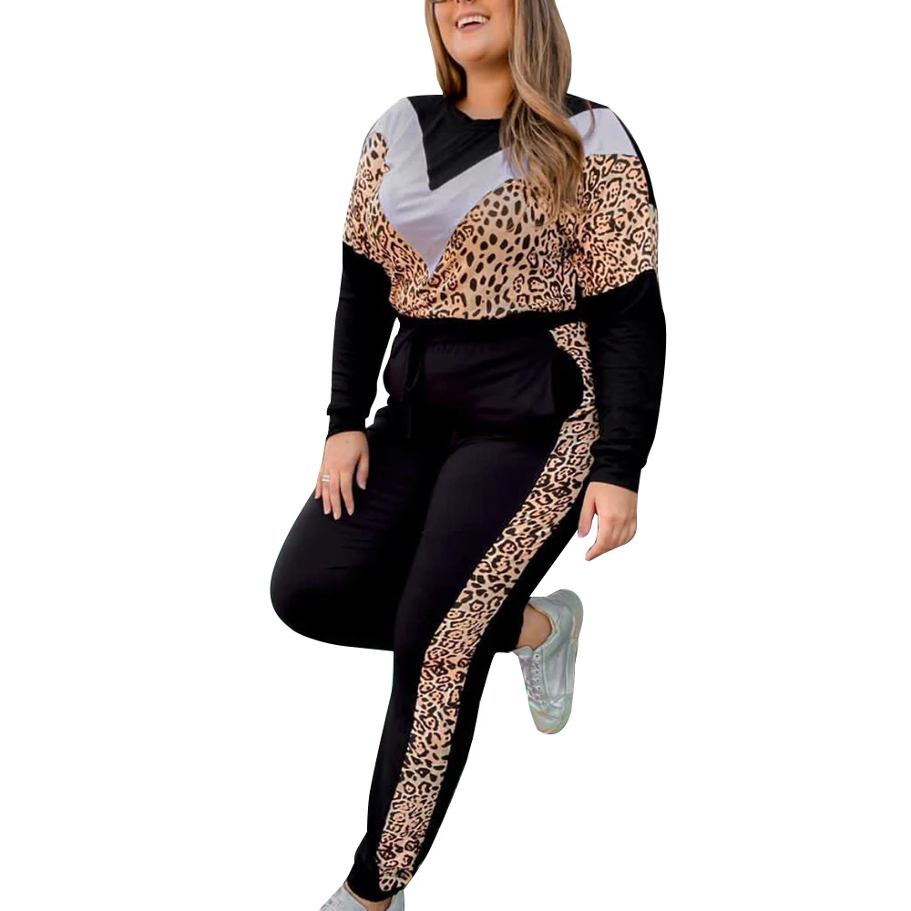 

Женский спортивный костюм из двух предметов, Топ с длинным рукавом и леопардовым принтом