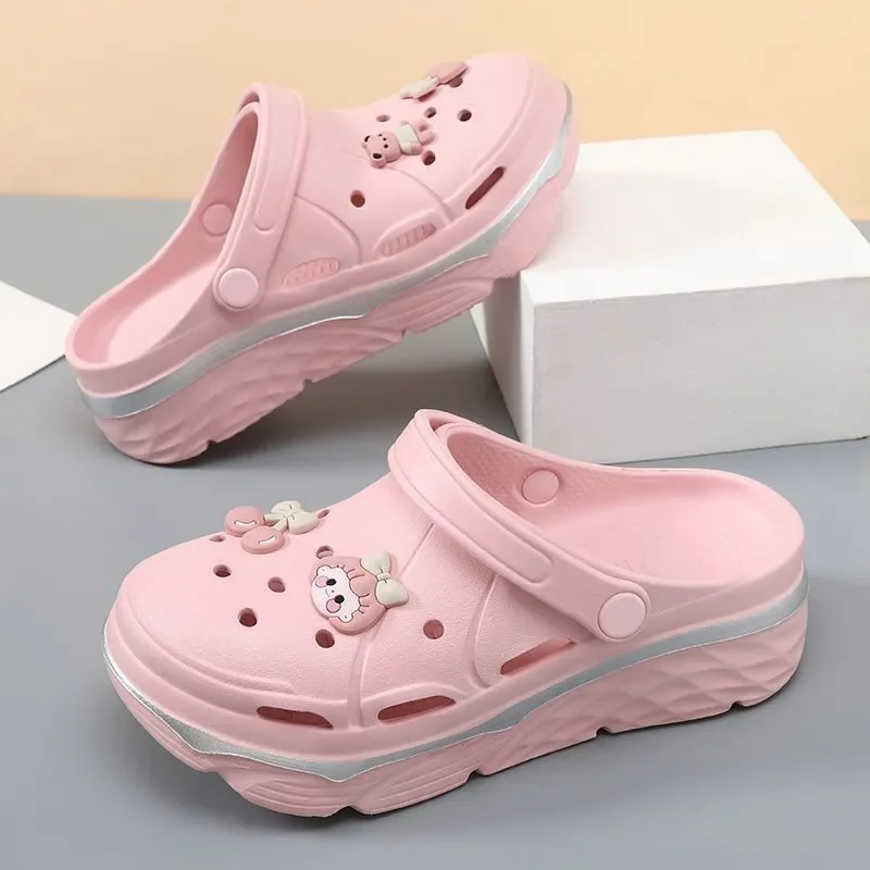 Шлепанцы женские для сада и пляжа сланцы с большим носком дышащие сандалии на