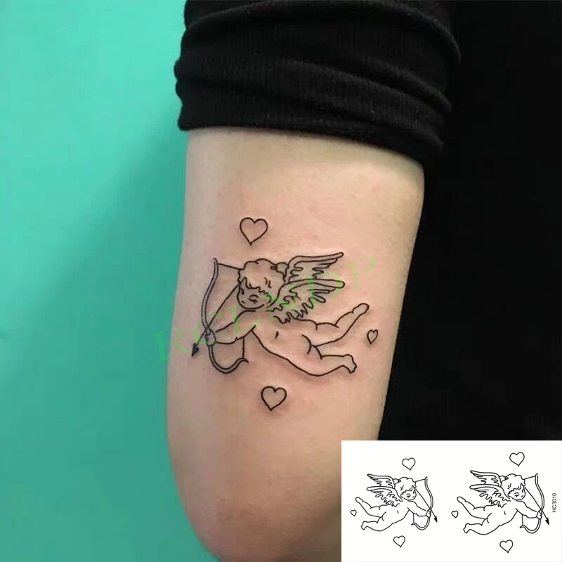 Waterproof Temporary Tattoo Sticker Cupid Wings Love Heart Bow and Arrow Tatto Flash Tatoo Fake Tattoos for Kids Men Women