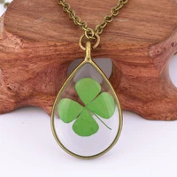 one new handmade transparent water drop dried flower lady necklace resin pendant rope chain necklace jewelry