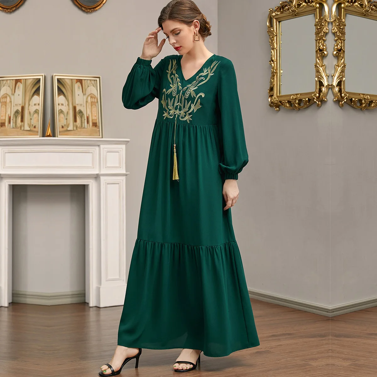 Wepbel Djellaba арабское платье мусульманское платье Женская Рамадана Абая Исламская одежда халат с вышивкой многослойное платье с бахромой Абая