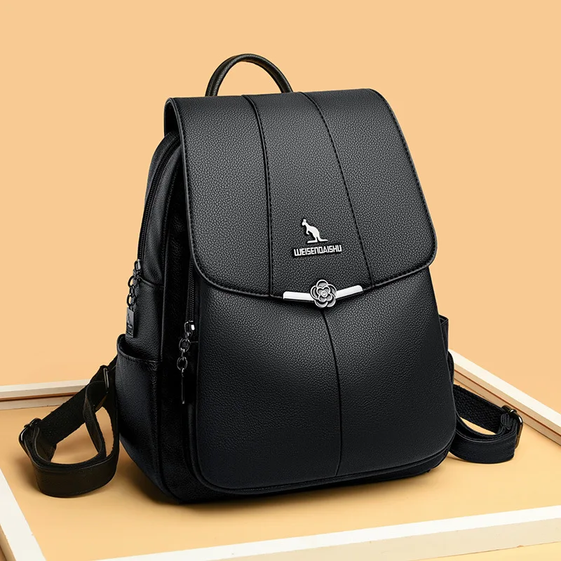 2023 New Women's Backpack PU Soft Leather Casual Lightweight One Shoulder Travel Bag Fashion Retro Panel Commuter School Bag