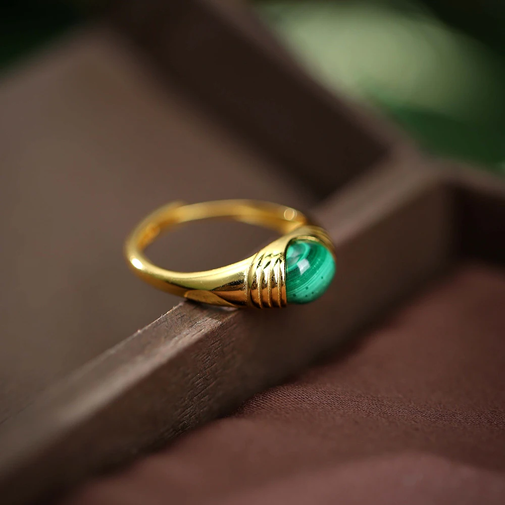 JICAI кольца 925 пробы серебряные женские из натурального малахита изысканные