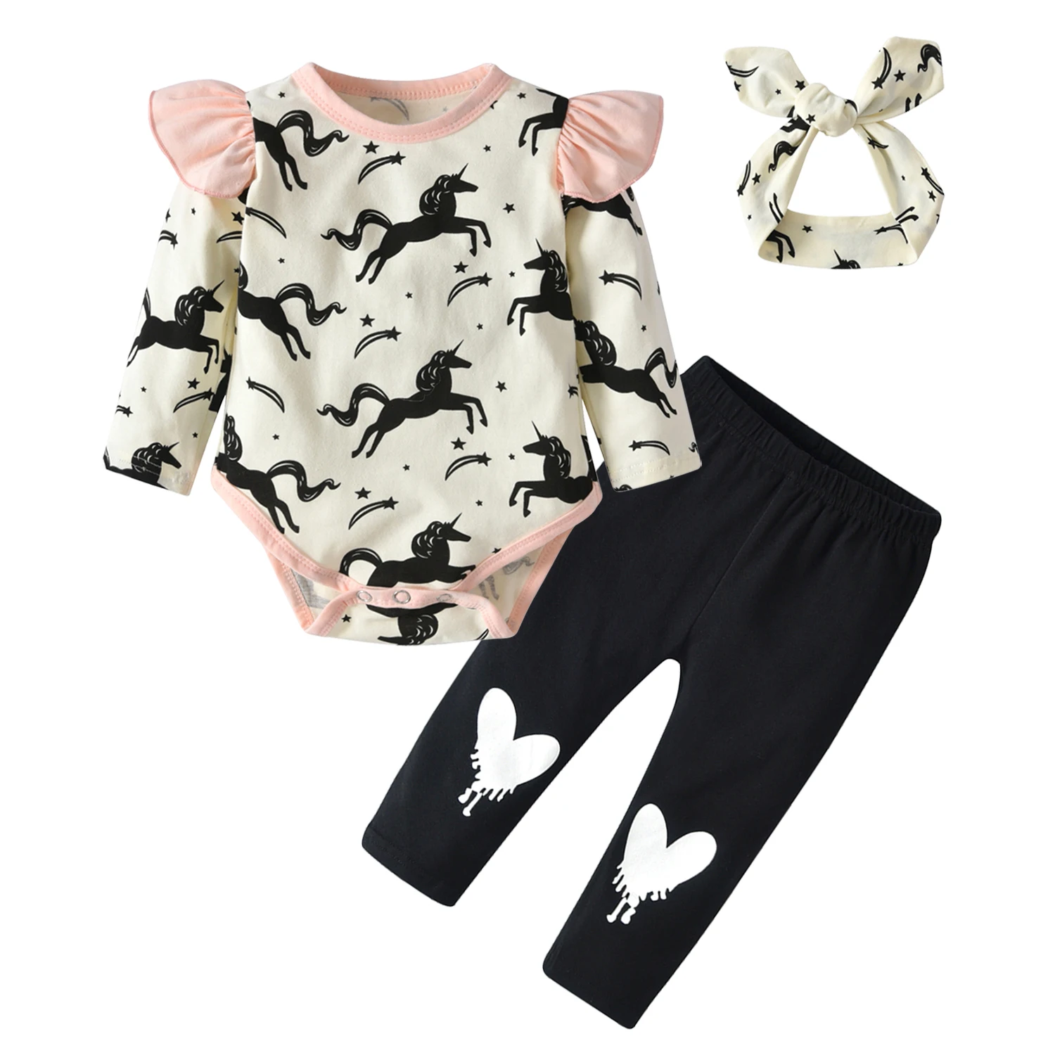 3 шт. хлопковый комбинезон с длинным рукавом леггинсы и повязка на голову