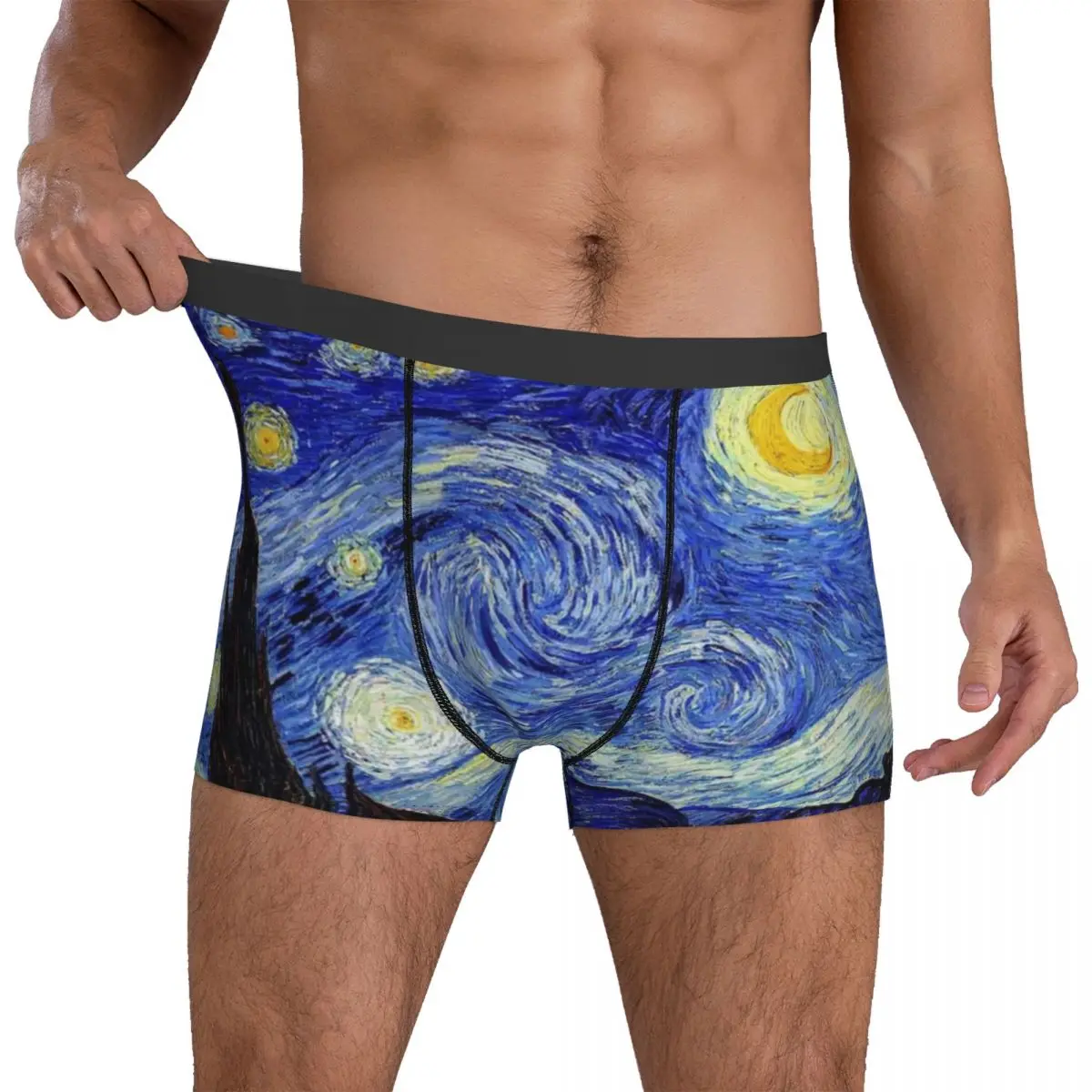 

Van Gogh Inspired Underwear Classic Starry Night 3D Pouch High Quality Boxer Shorts Boxer Brief Elastic Men Underpants Plus Size